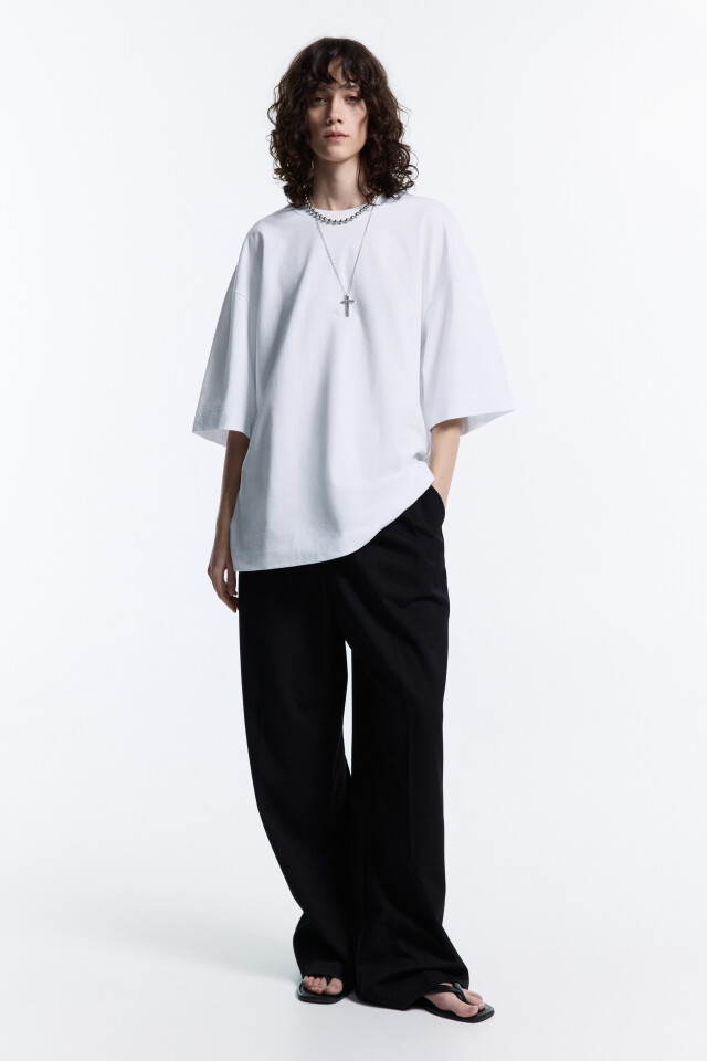 Футболка oversize хлопковая однотонная - цвет белый - 5