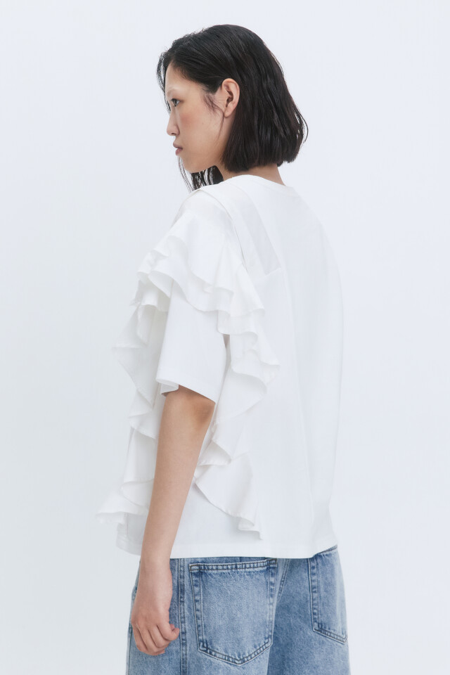 Футболка oversize с асимметричными воланами - цвет белый - 4