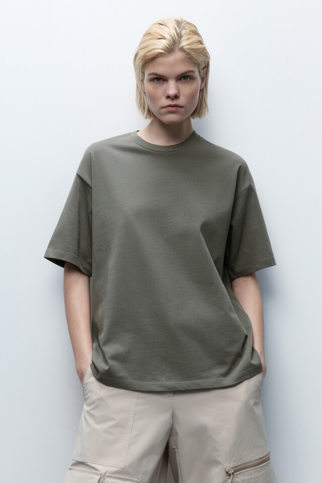 Футболка oversize хлопковая базовая - цвет зеленый - 2
