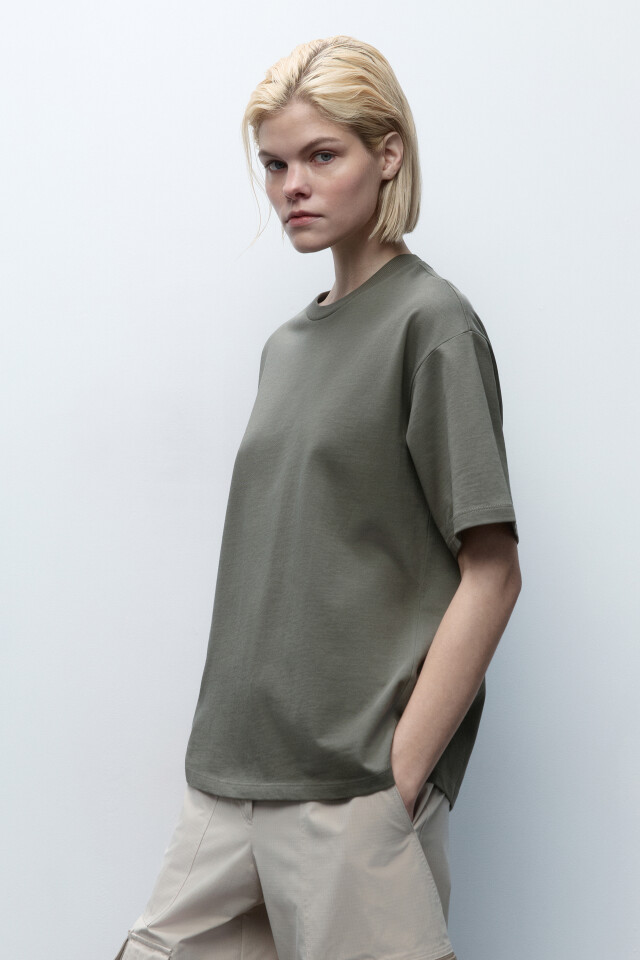 Футболка oversize хлопковая базовая - цвет зеленый - 3