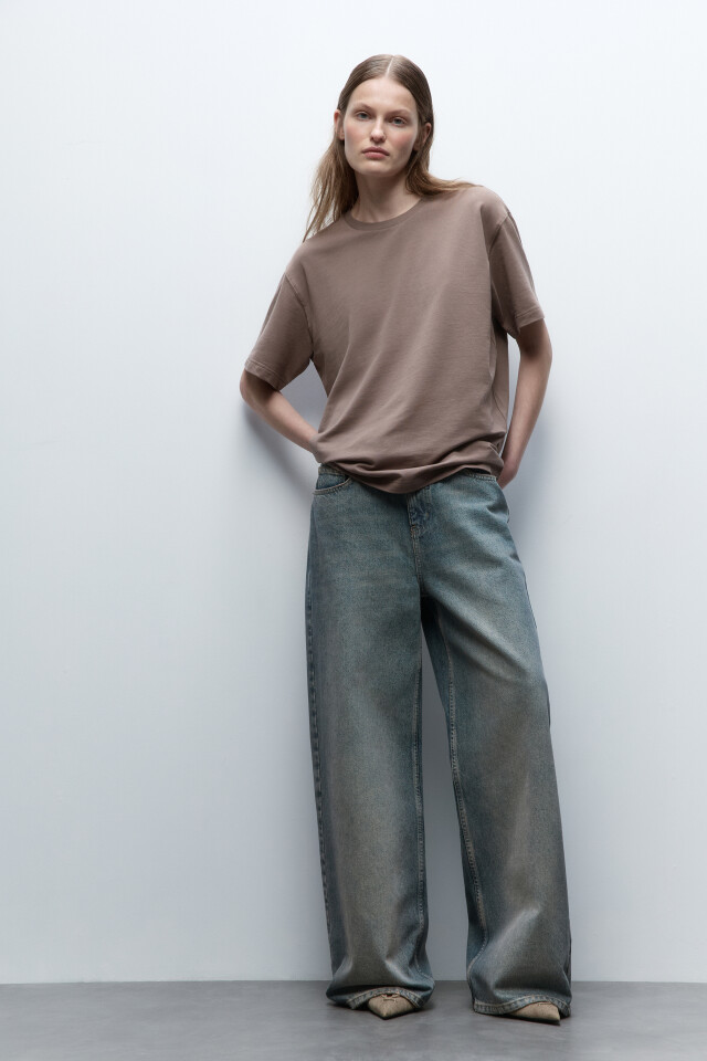 Футболка oversize однотонная из футера - цвет бежевый - 1