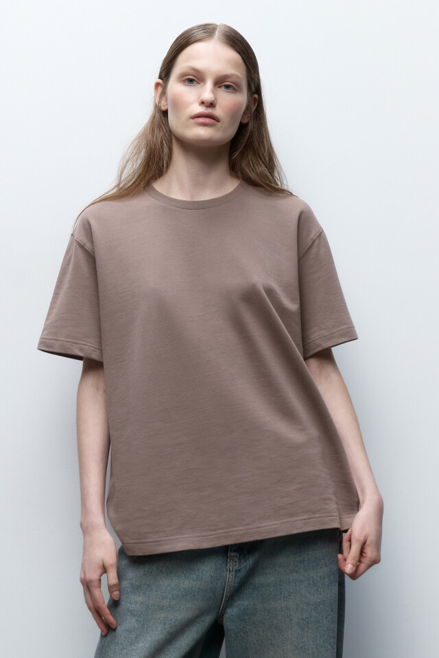 Футболка oversize однотонная из футера - цвет бежевый - 2