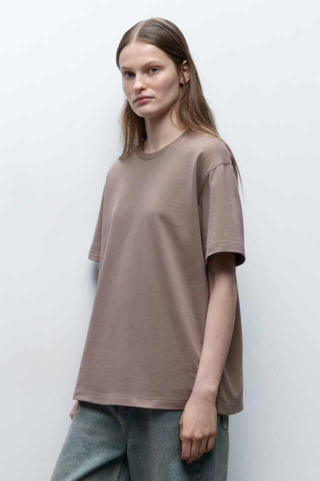 Футболка oversize однотонная из футера - цвет бежевый - 3