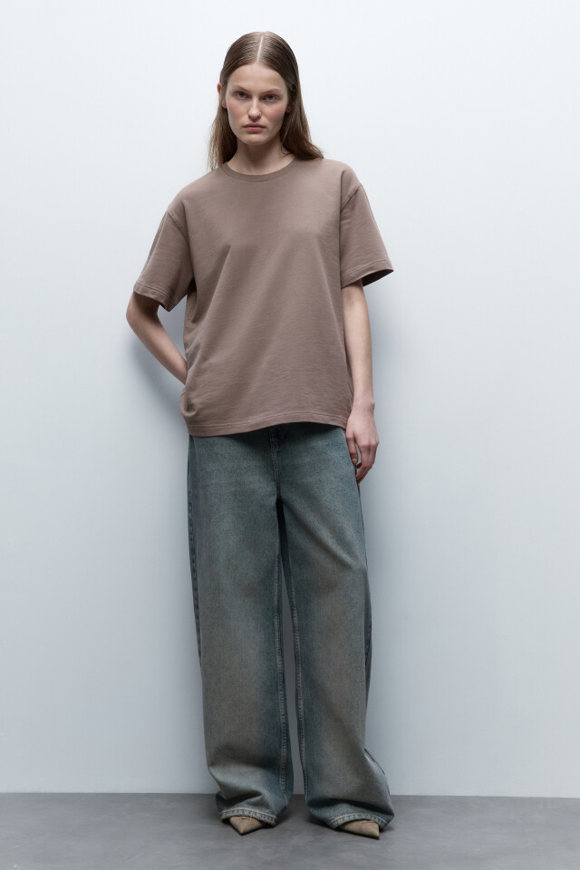 Футболка oversize однотонная из футера - цвет бежевый - 5