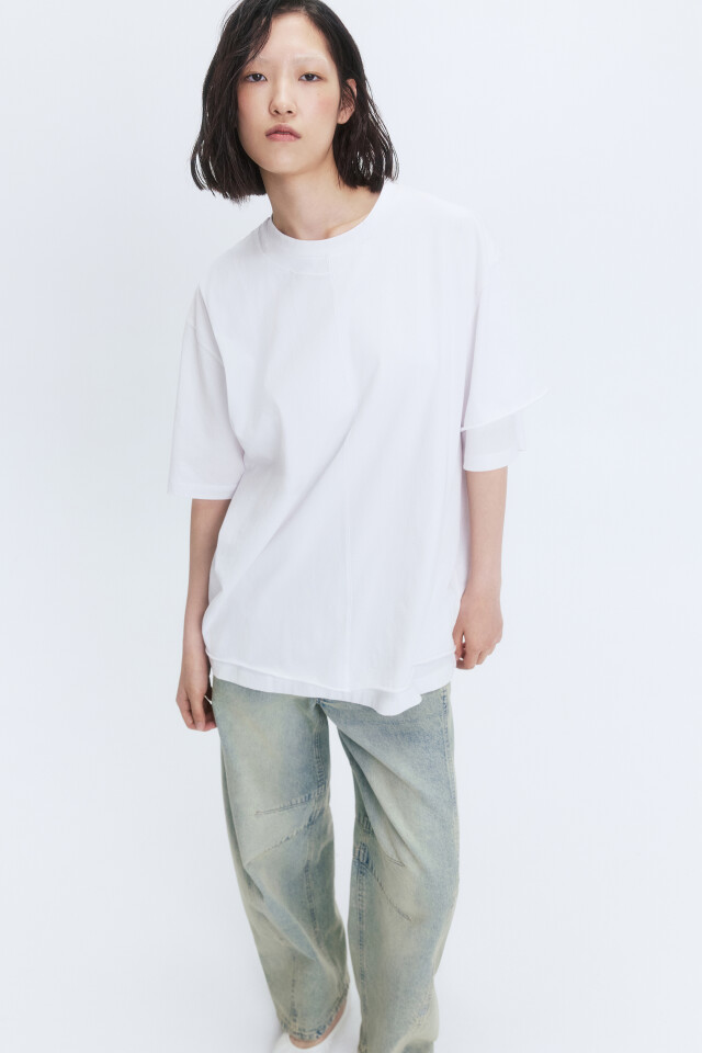 Футболка oversize двуслойная асимметричная - цвет белый - 1