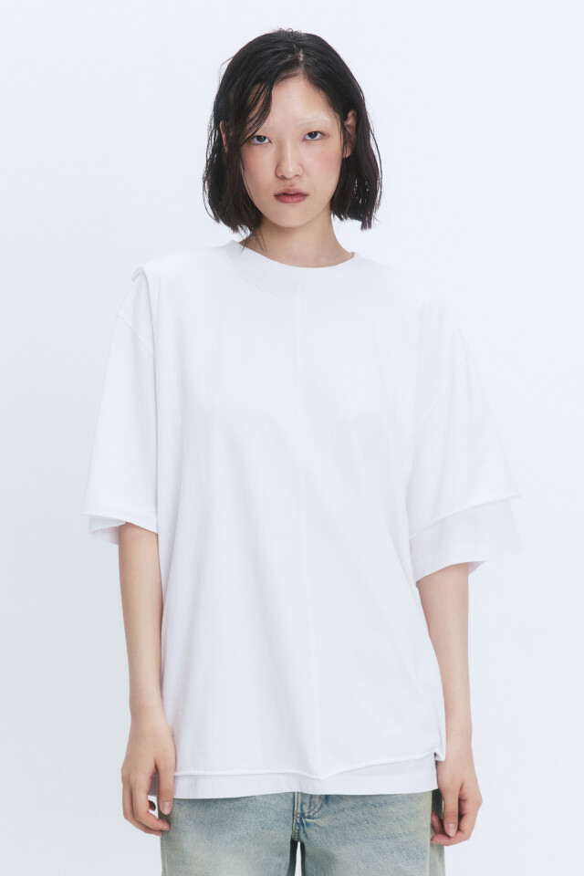 Футболка oversize двуслойная асимметричная - цвет белый - 3