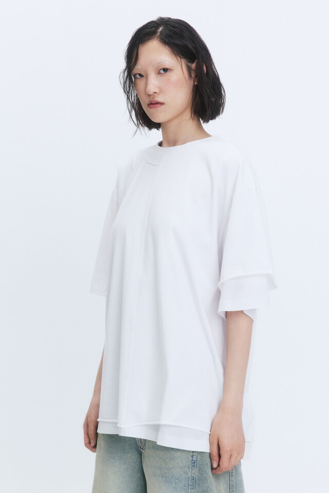 Футболка oversize двуслойная асимметричная - цвет белый - 4