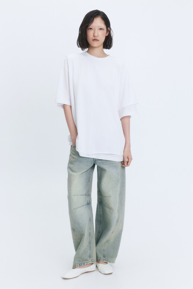 Футболка oversize двуслойная асимметричная - цвет белый - 6