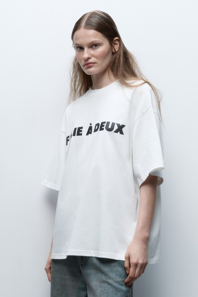 Футболка oversize хлопковая с надписью - цвет белый - 3