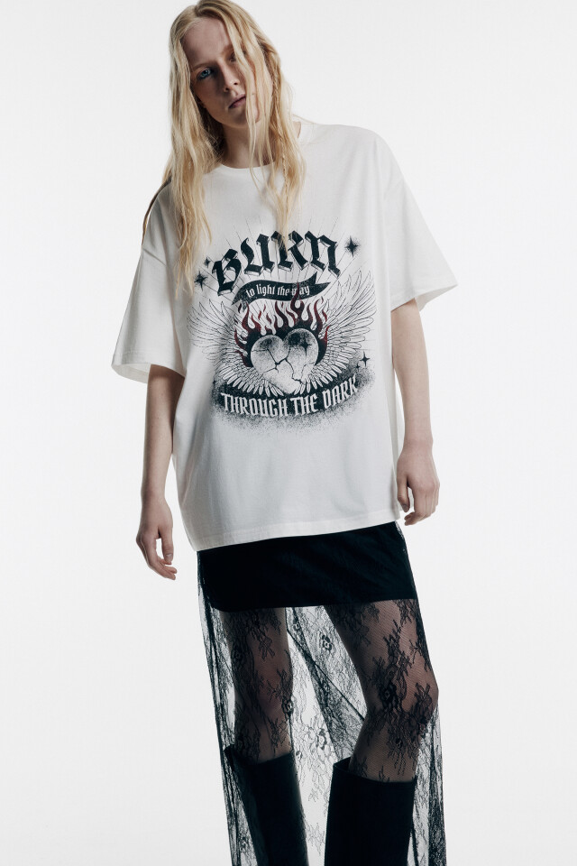 Футболка oversize с принтом в стиле гранж - цвет бежевый - 1