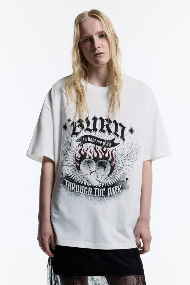 Футболка oversize с принтом в стиле гранж - цвет бежевый - 3