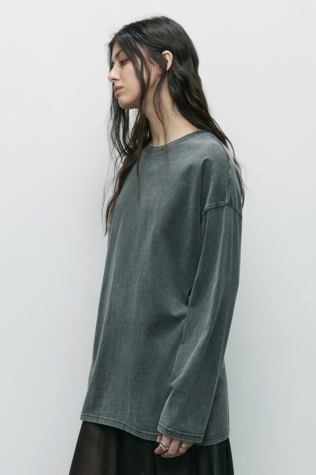 Лонгслив oversize хлопковый с вареным эффектом - цвет серый - 3