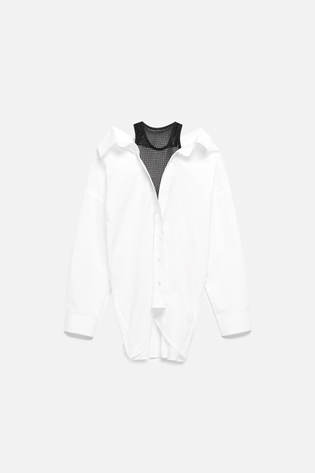 Рубашка oversize с майкой из сетки - цвет белый - 8