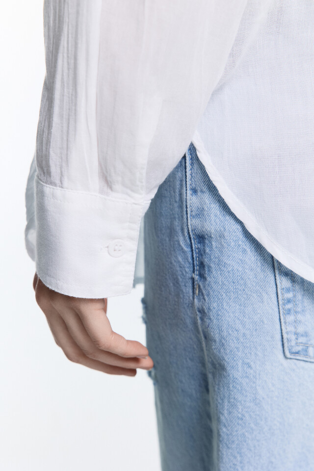 Рубашка oversize хлопковая с длинными рукавами - цвет белый - 7
