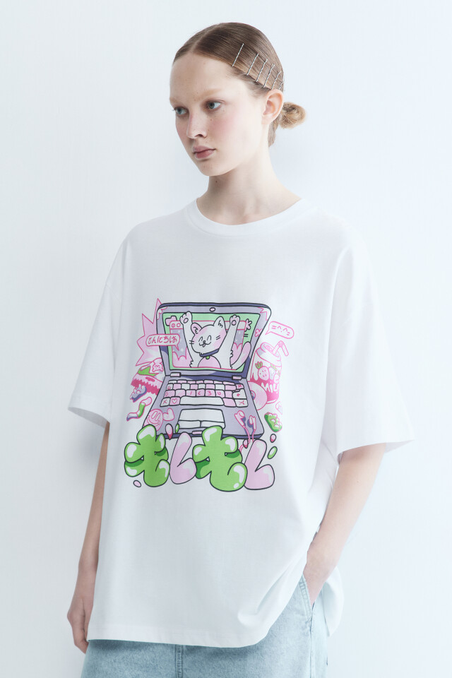 Футболка oversize с принтом - цвет белый - 3
