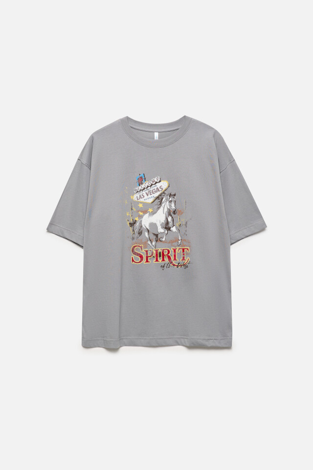 Футболка oversize с принтом в стиле Wild West - цвет бежевый - 9
