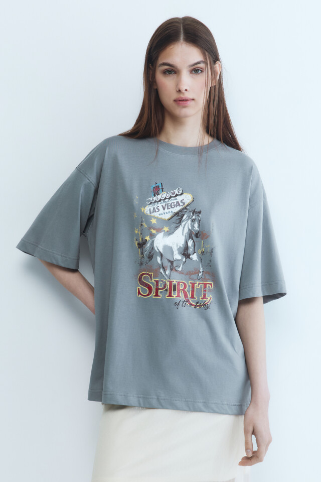 Футболка oversize с принтом в стиле Wild West - цвет бежевый - 3