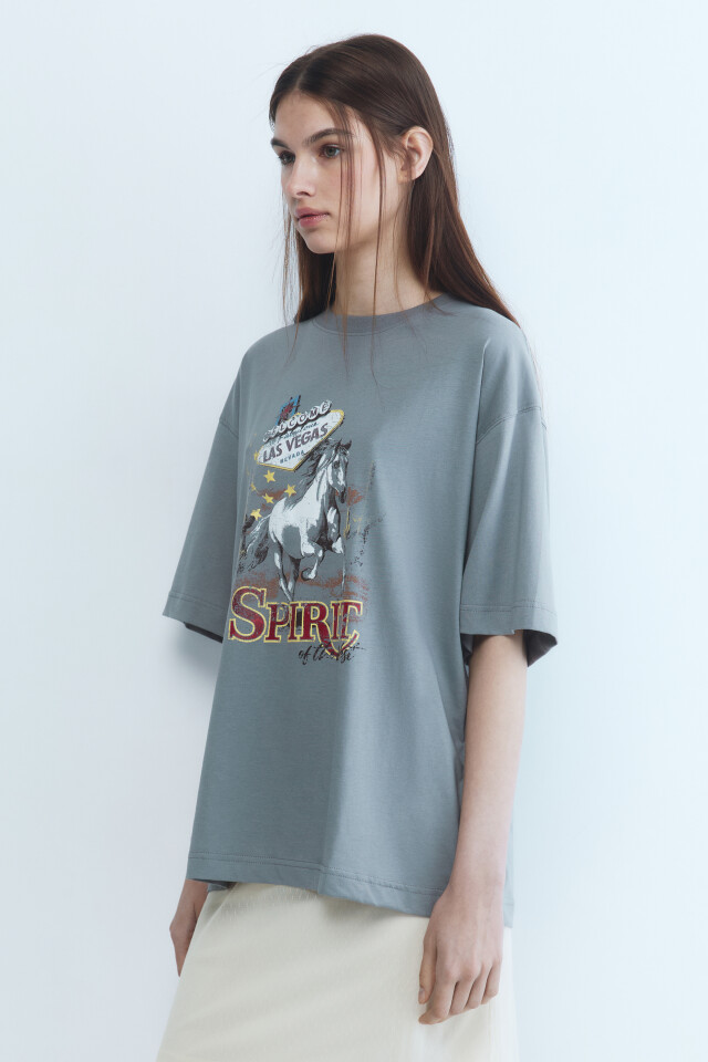 Футболка oversize с принтом в стиле Wild West - цвет бежевый - 4