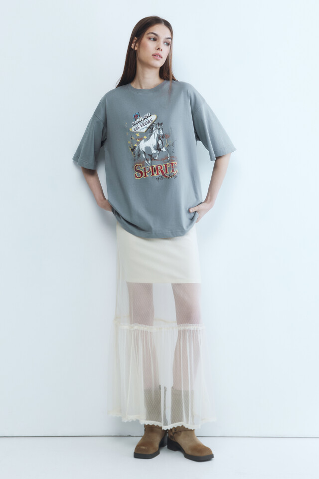 Футболка oversize с принтом в стиле Wild West - цвет бежевый - 6