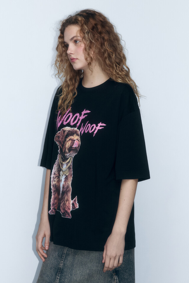 Футболка oversize с принтом и надписями - цвет черный - 4