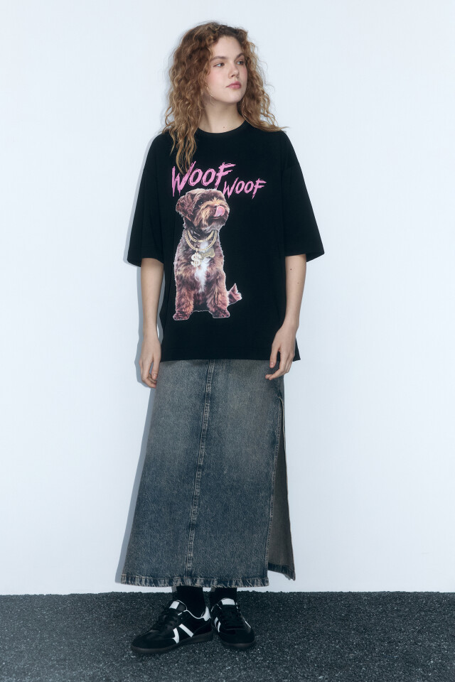 Футболка oversize с принтом и надписями - цвет черный - 6