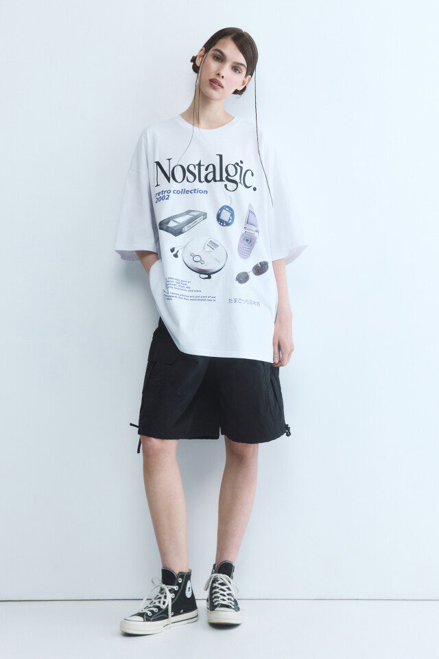 Футболка oversize с принтом в стиле нулевых - цвет белый - 5