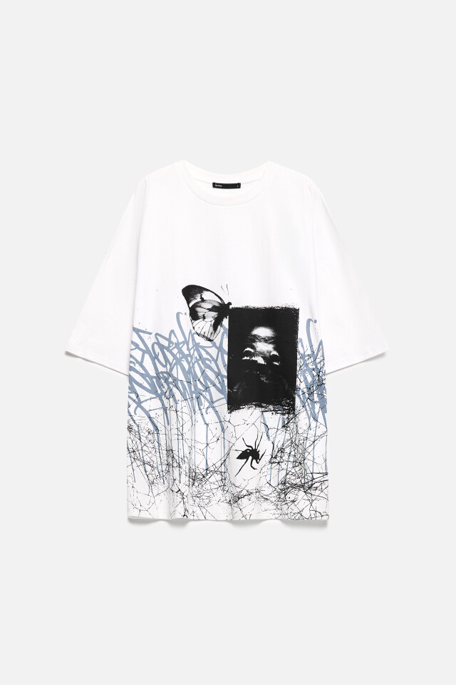Футболка oversize с принтом - цвет белый - 8