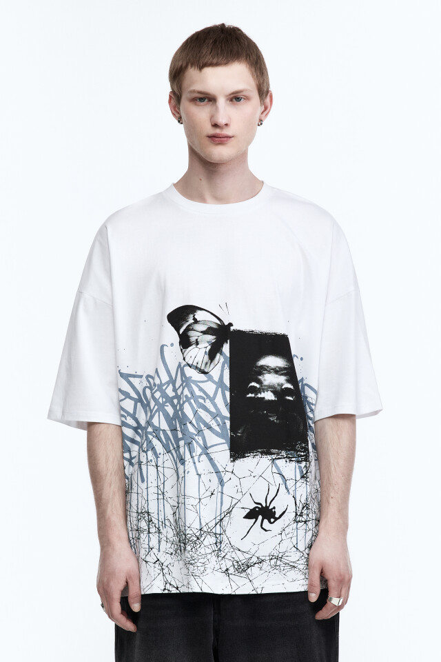 Футболка oversize с принтом - цвет белый - 2