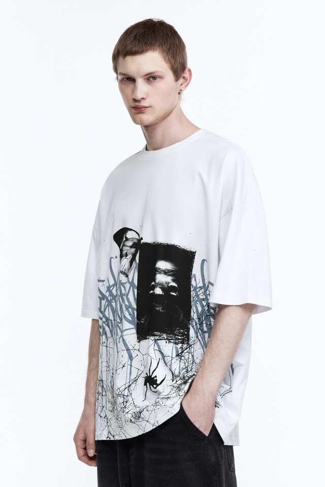 Футболка oversize с принтом - цвет белый - 3