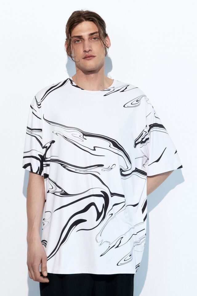 Футболка oversize спортивная с принтом - цвет белый - 2