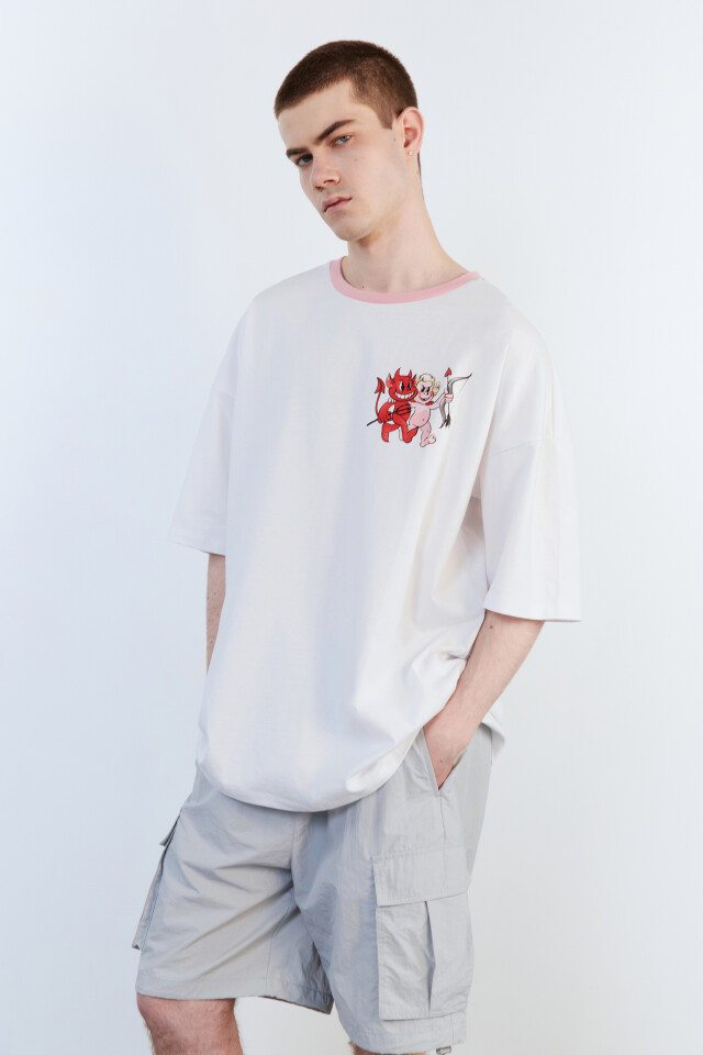 Футболка oversize хлопковая с принтом - цвет белый - 2