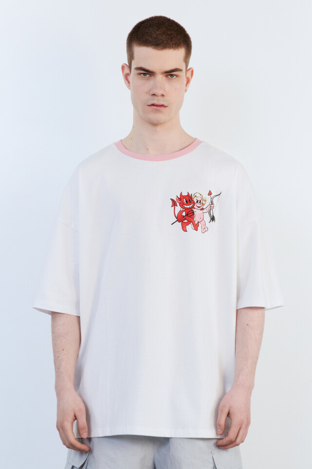 Футболка oversize хлопковая с принтом - цвет белый - 3