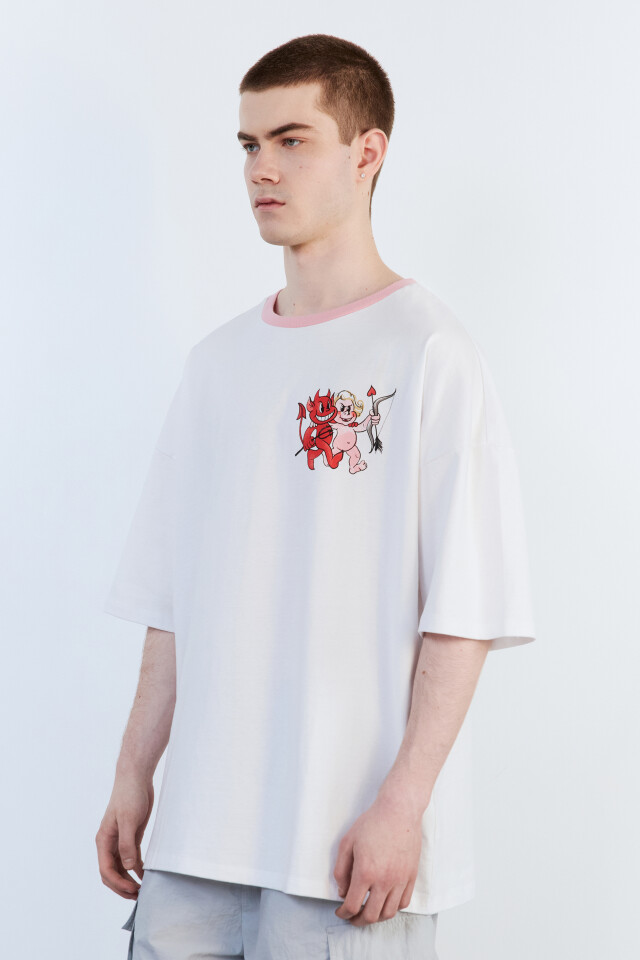 Футболка oversize хлопковая с принтом - цвет белый - 4