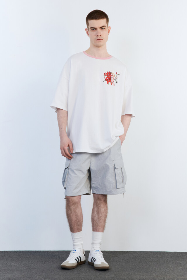 Футболка oversize хлопковая с принтом - цвет белый - 1