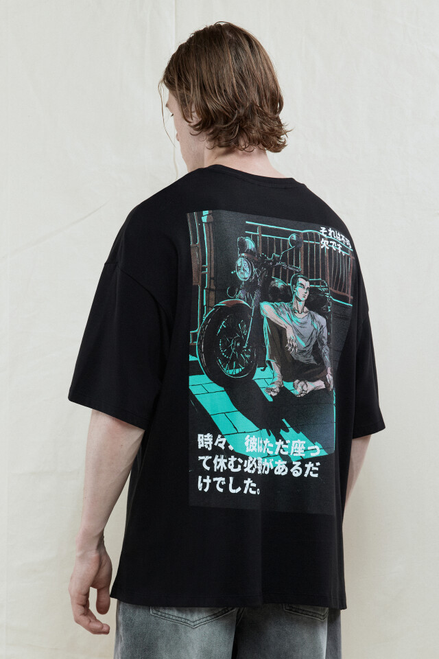 Футболка oversize с принтом в стиле аниме - цвет черный - 4
