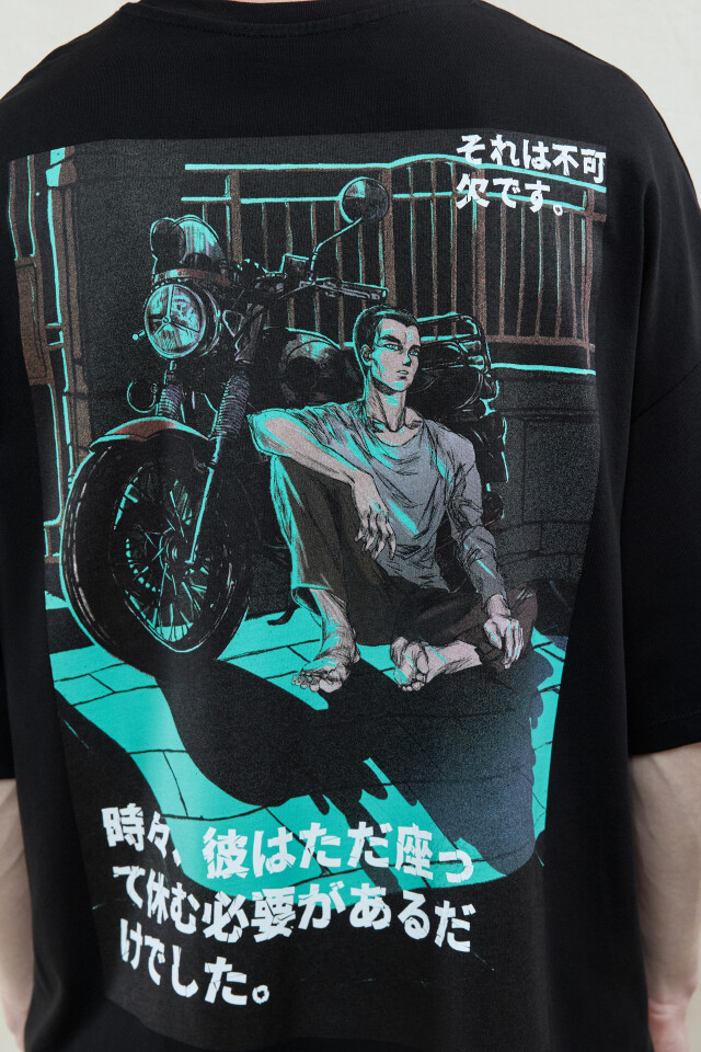 Футболка oversize с принтом в стиле аниме - цвет черный - 6
