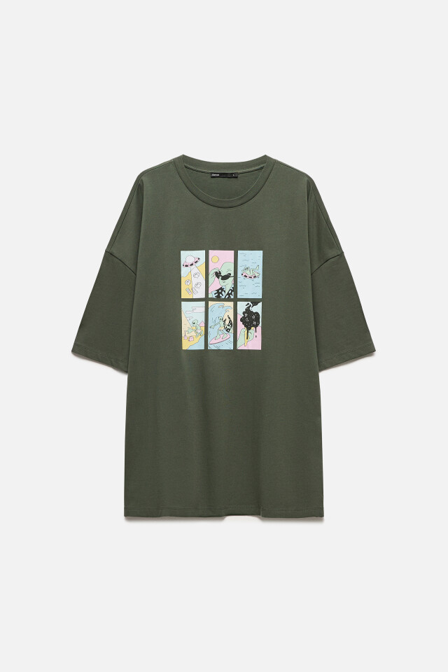 Футболка oversize с принтом-комиксом - цвет зеленый - 8