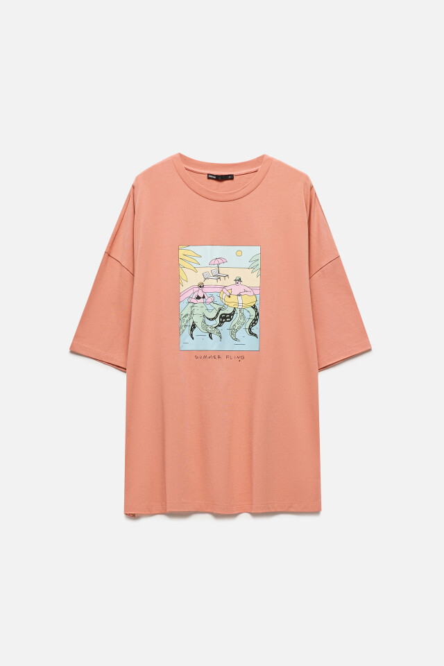 Футболка oversize с принтом-комиксом - цвет розовый - 10