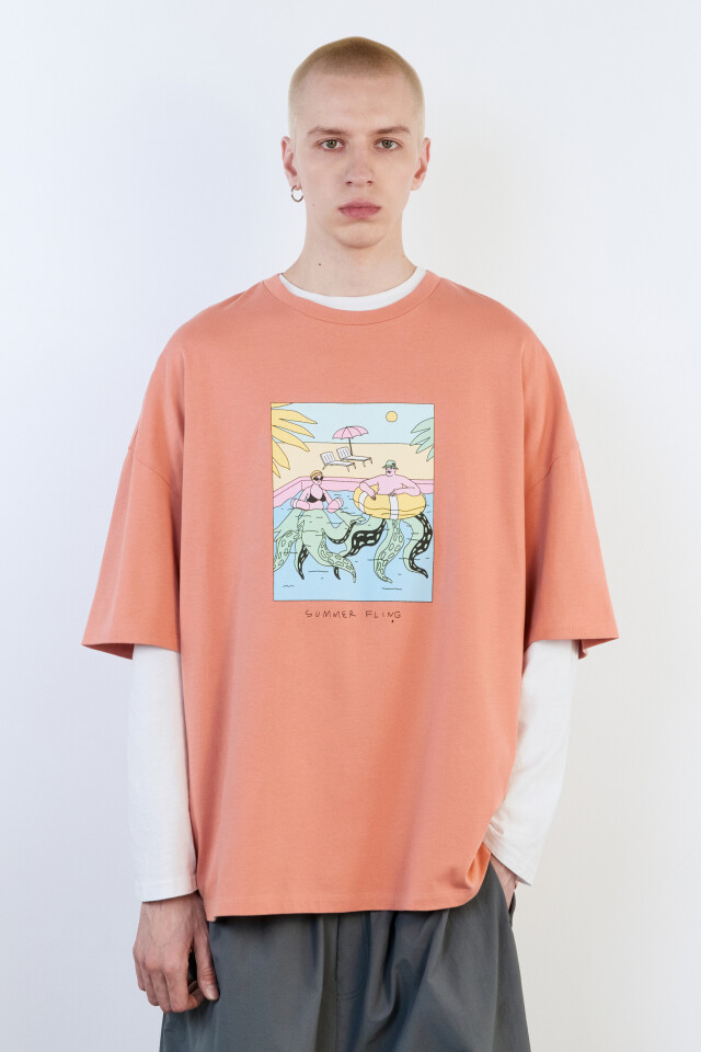 Футболка oversize с принтом-комиксом - цвет розовый - 2