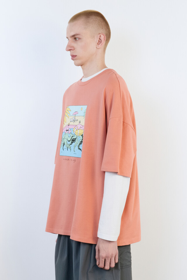 Футболка oversize с принтом-комиксом - цвет розовый - 3
