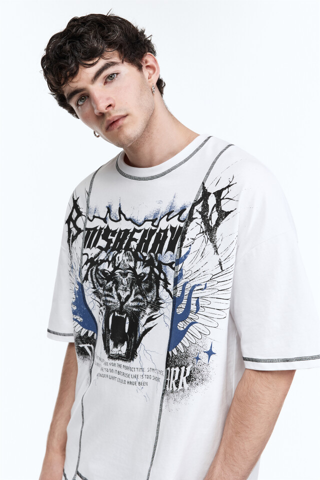 Футболка oversize в стиле гранж - цвет белый - 2