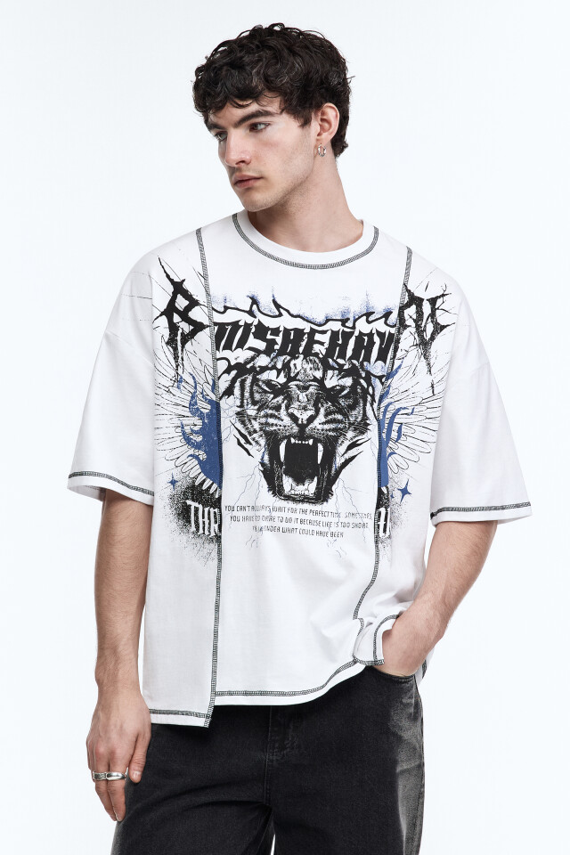 Футболка oversize в стиле гранж - цвет белый - 4
