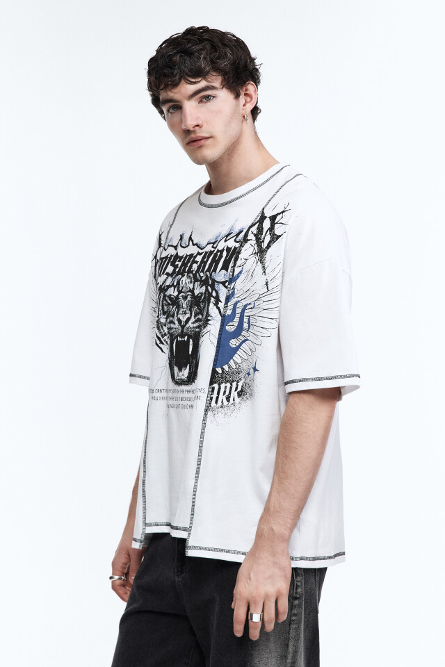 Футболка oversize в стиле гранж - цвет белый - 5