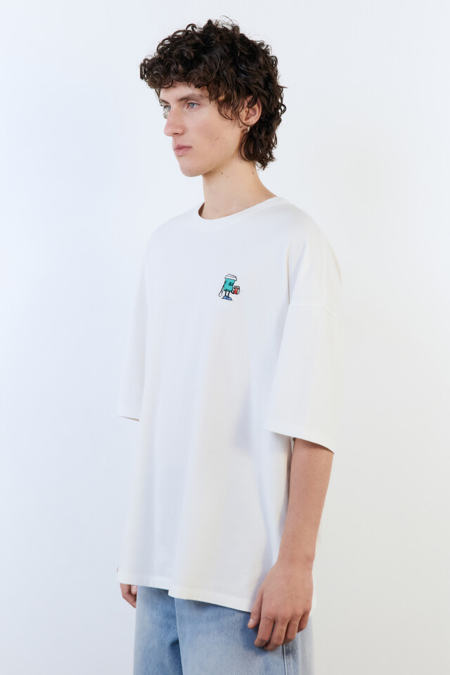 Футболка oversize с вареным эффектом и принтом - цвет белый - 3