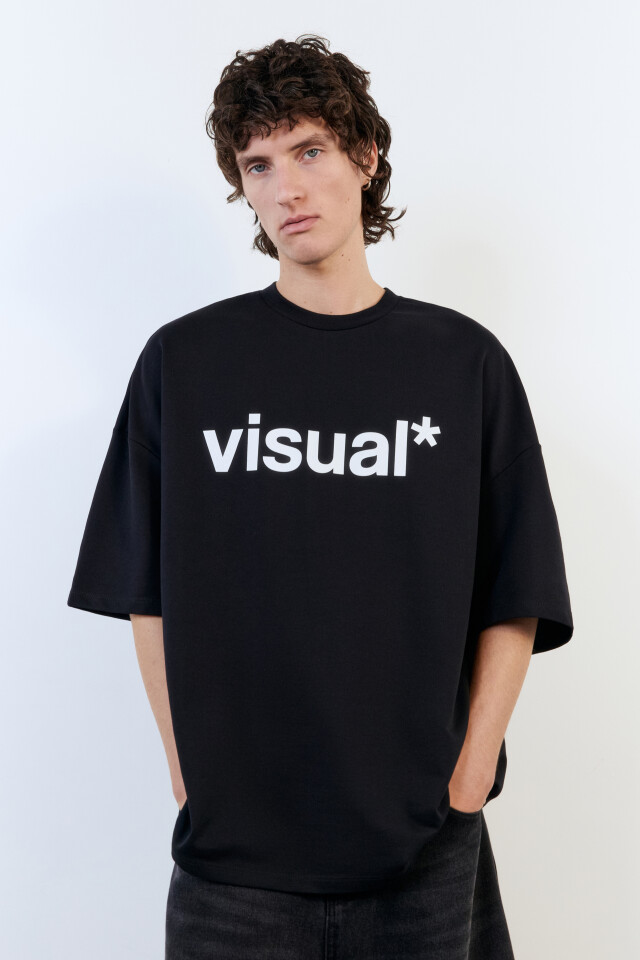 Футболка oversize хлопковая с надписью - цвет черный - 1