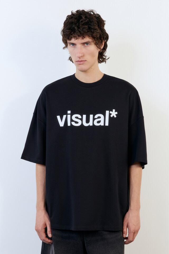 Футболка oversize хлопковая с надписью - цвет черный - 2