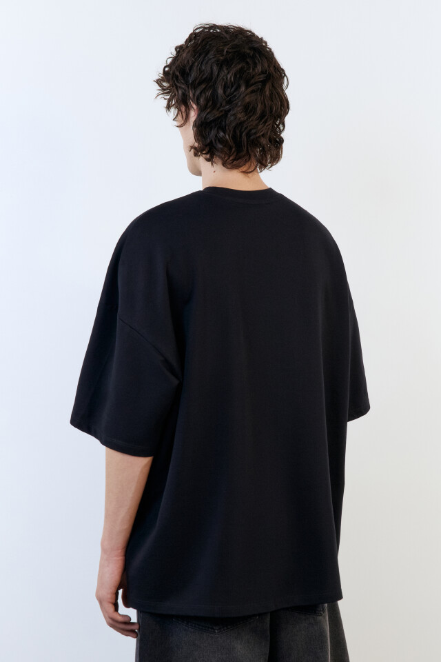 Футболка oversize хлопковая с надписью - цвет черный - 4