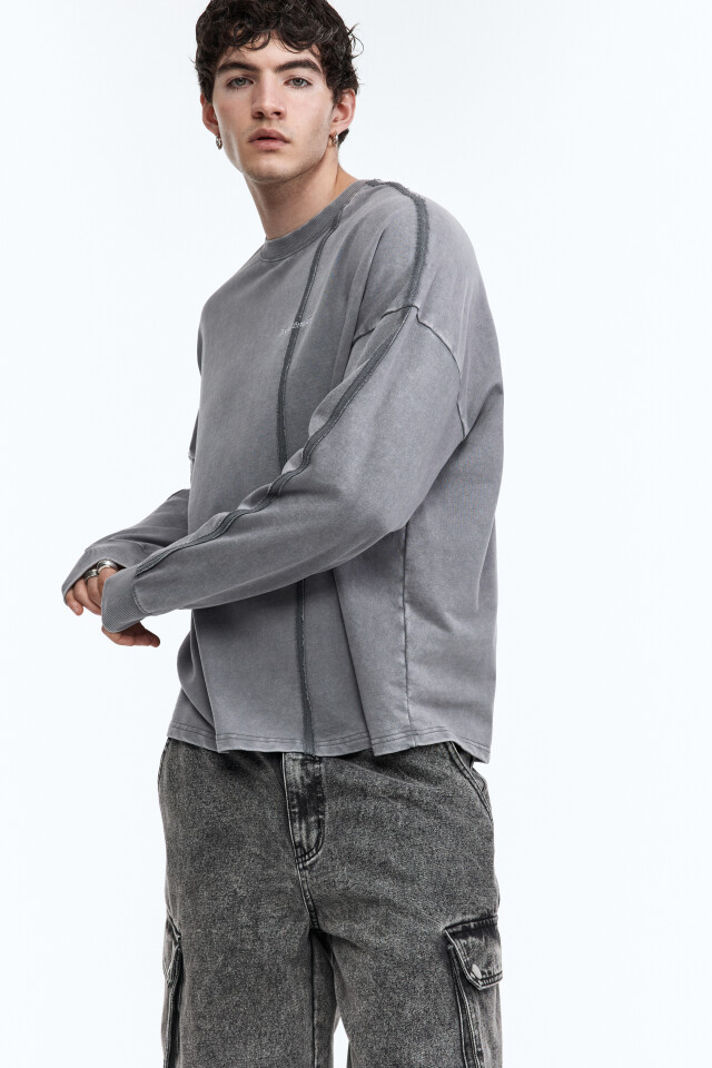 Свитшот oversize с вареным эффектом - цвет серый - 1