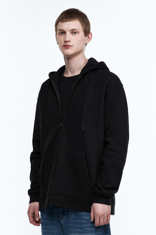 Худи oversize на молнии с капюшоном - цвет черный - 3