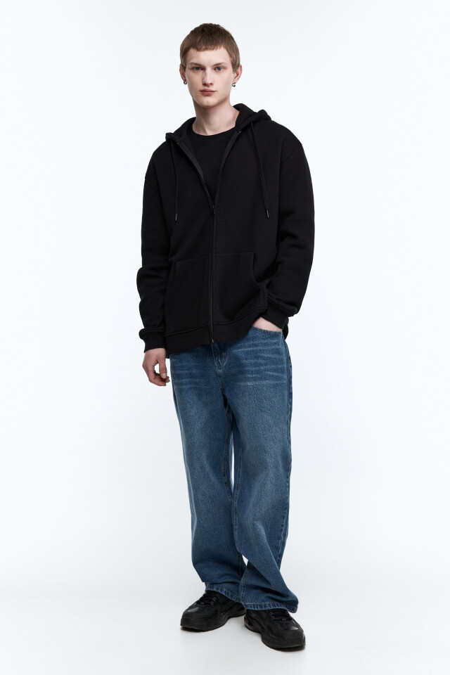 Худи oversize на молнии с капюшоном - цвет черный - 5